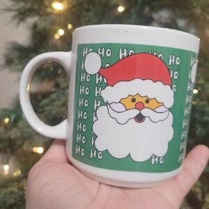 Santa Claus Christmas Mug. Mint green and white.